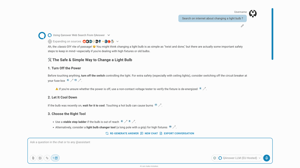 chatbot page with SearchWeb activated