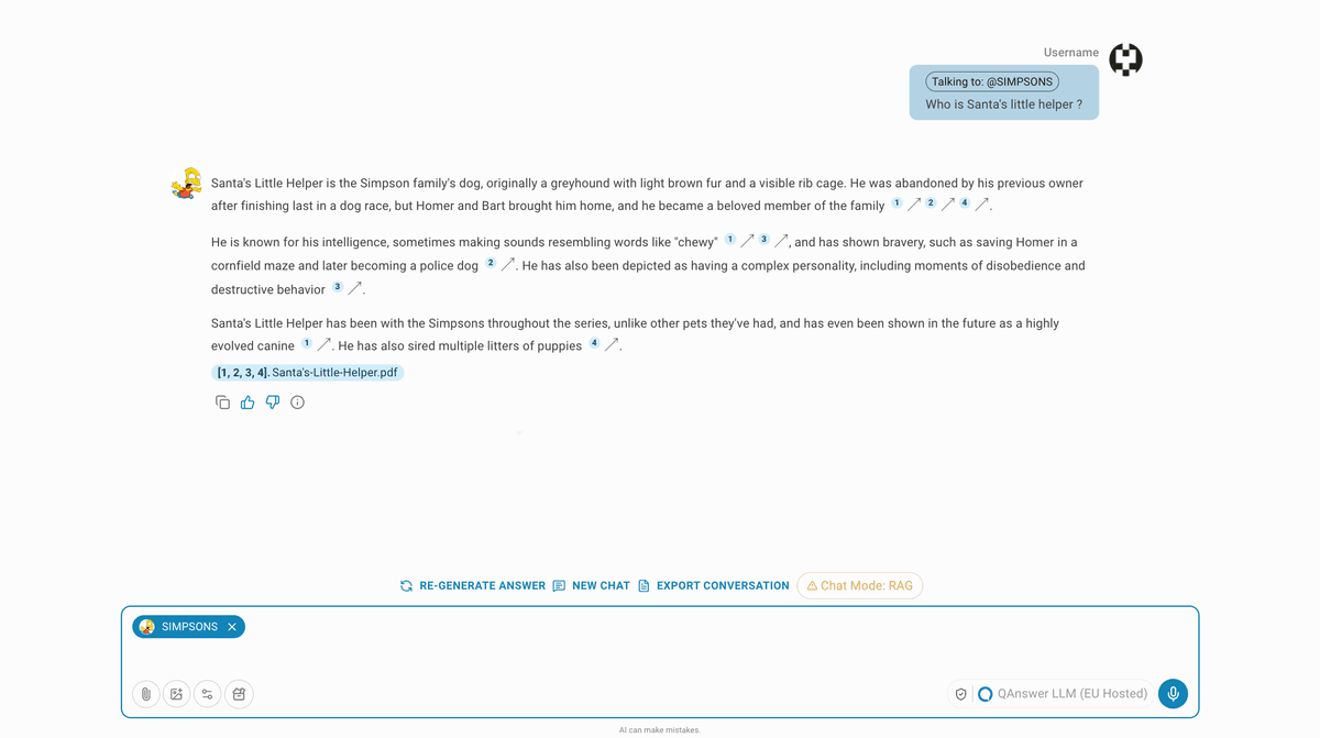 Chatbot page with AI Assistant answer