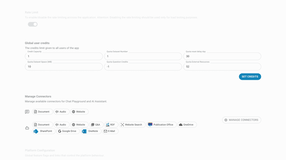 admin config global user credits