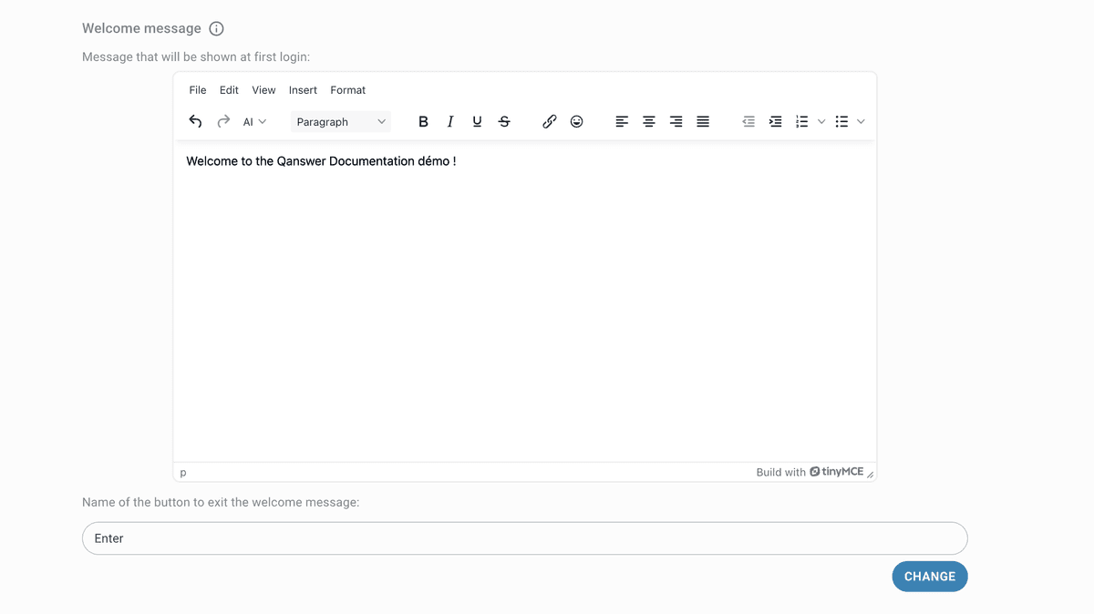 admin config welcome message