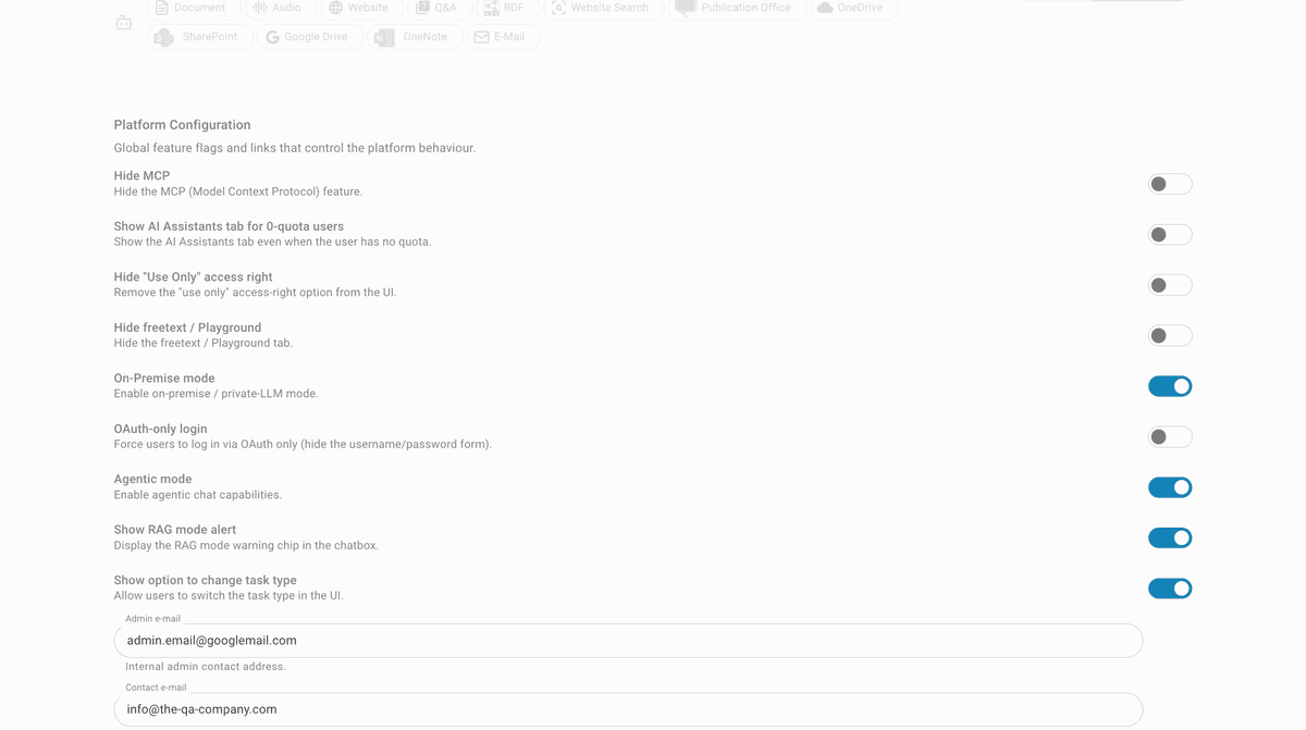 admin config platform configuration