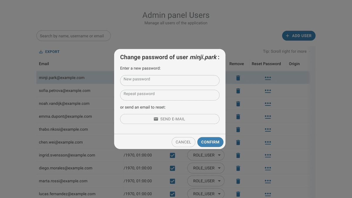 admin page change pwd