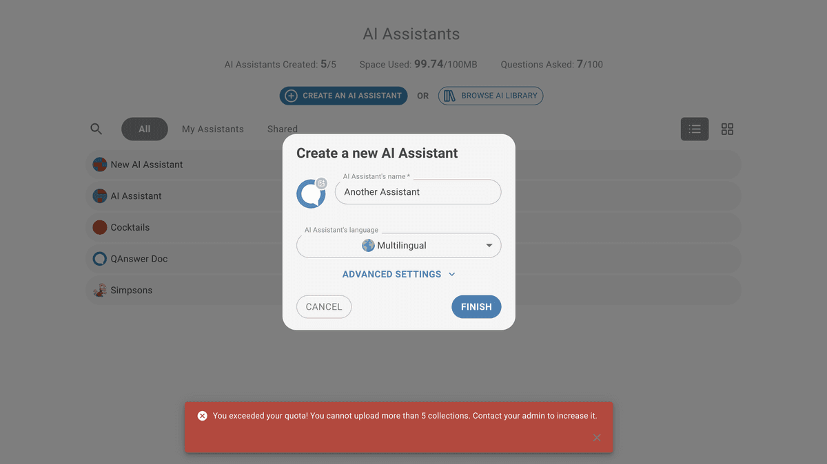 ai assistant exceeded