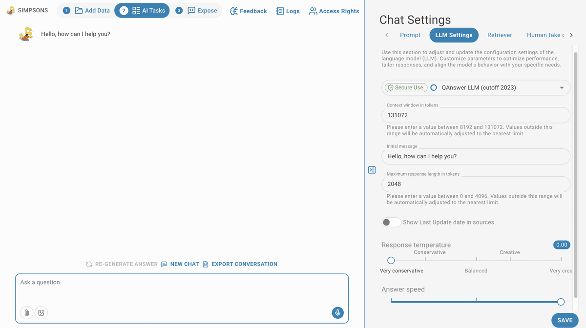 search pages settings LLM settings