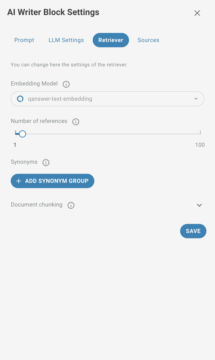 Report Generator AI block settings retriever