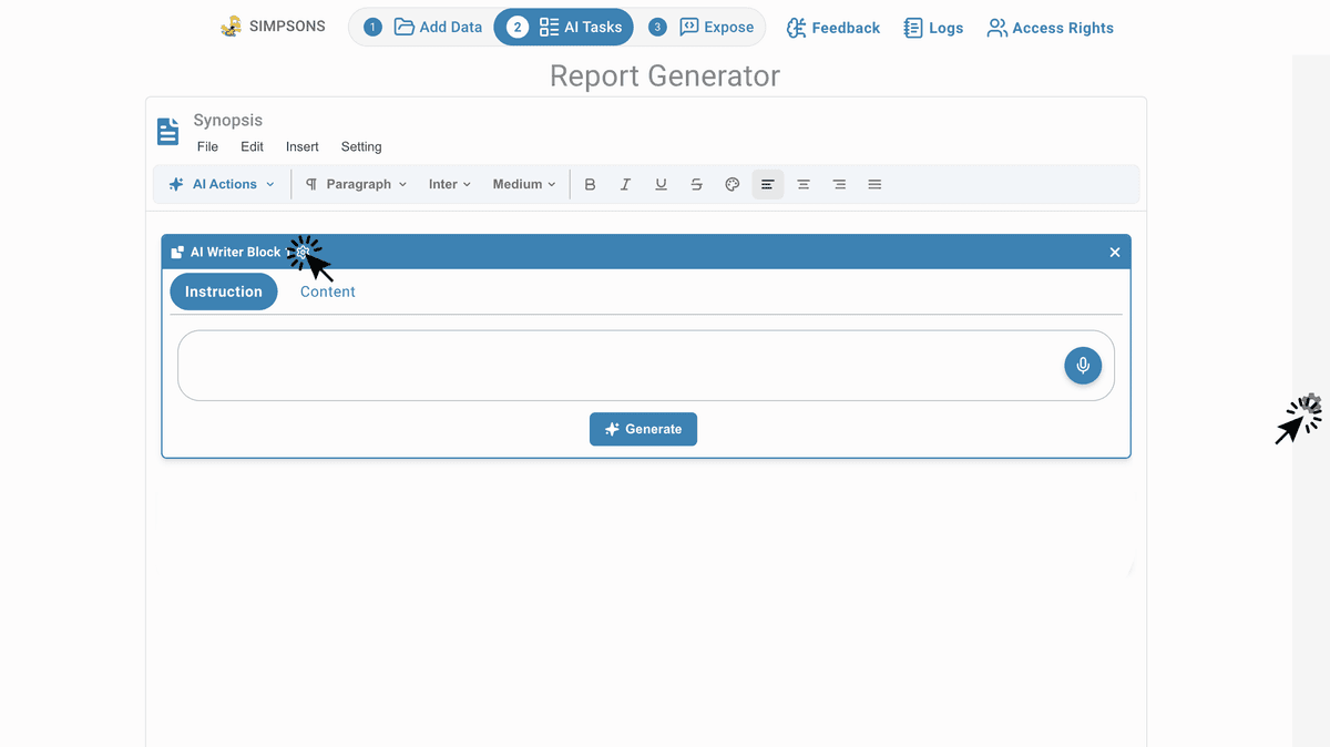 Report Generator AI block settings