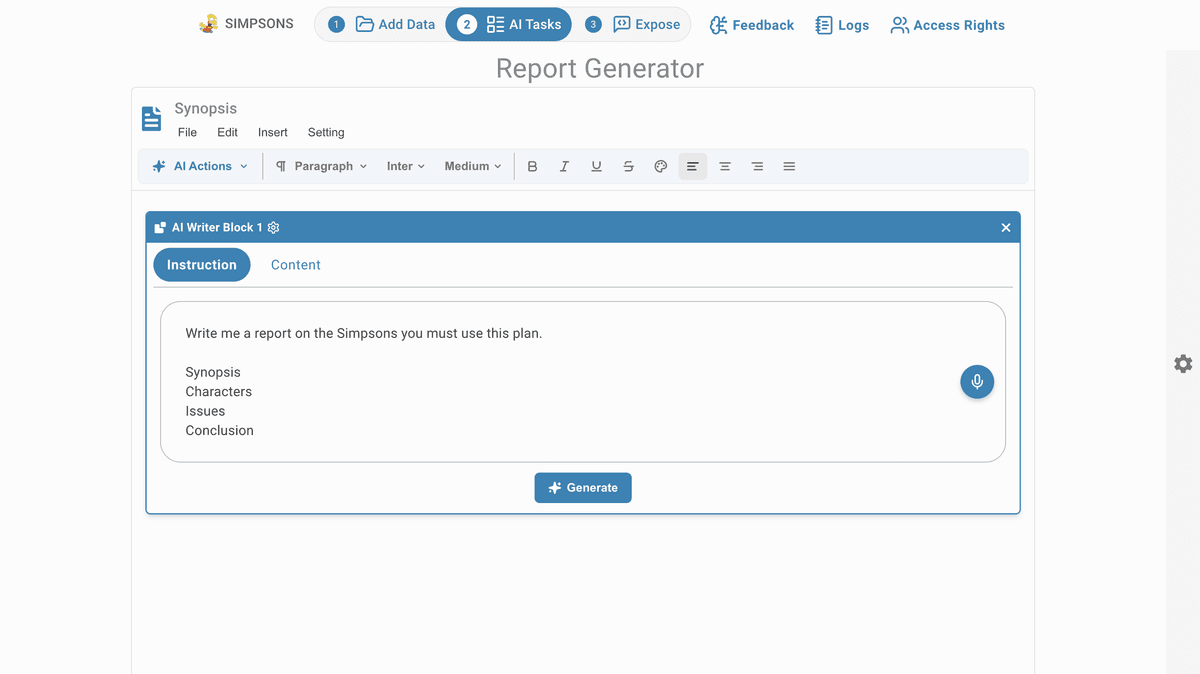 Report Generator AI bloc prompt