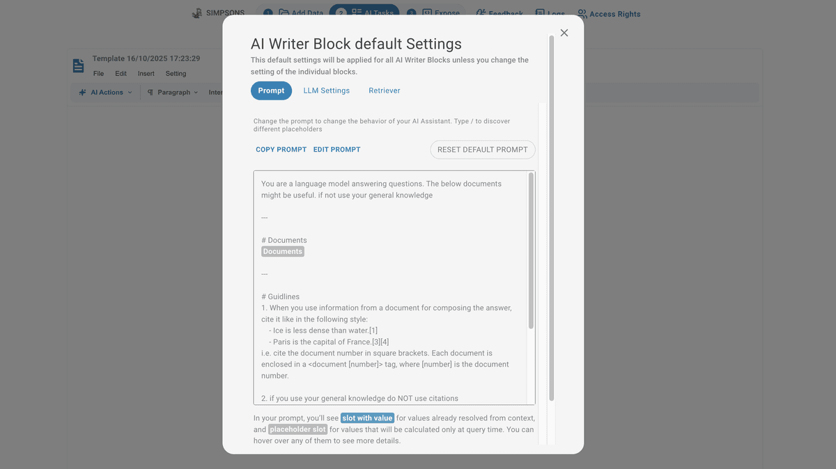 Report Generator pages settings prompt