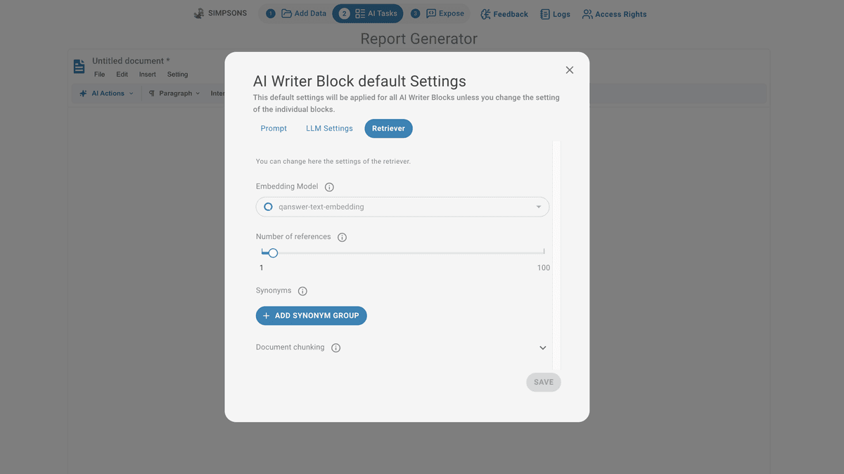 Report Generator pages settings Retriever