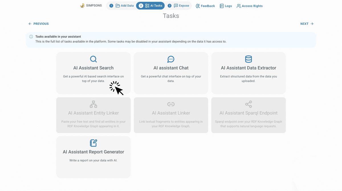 Ai Tasks Menu choose Search