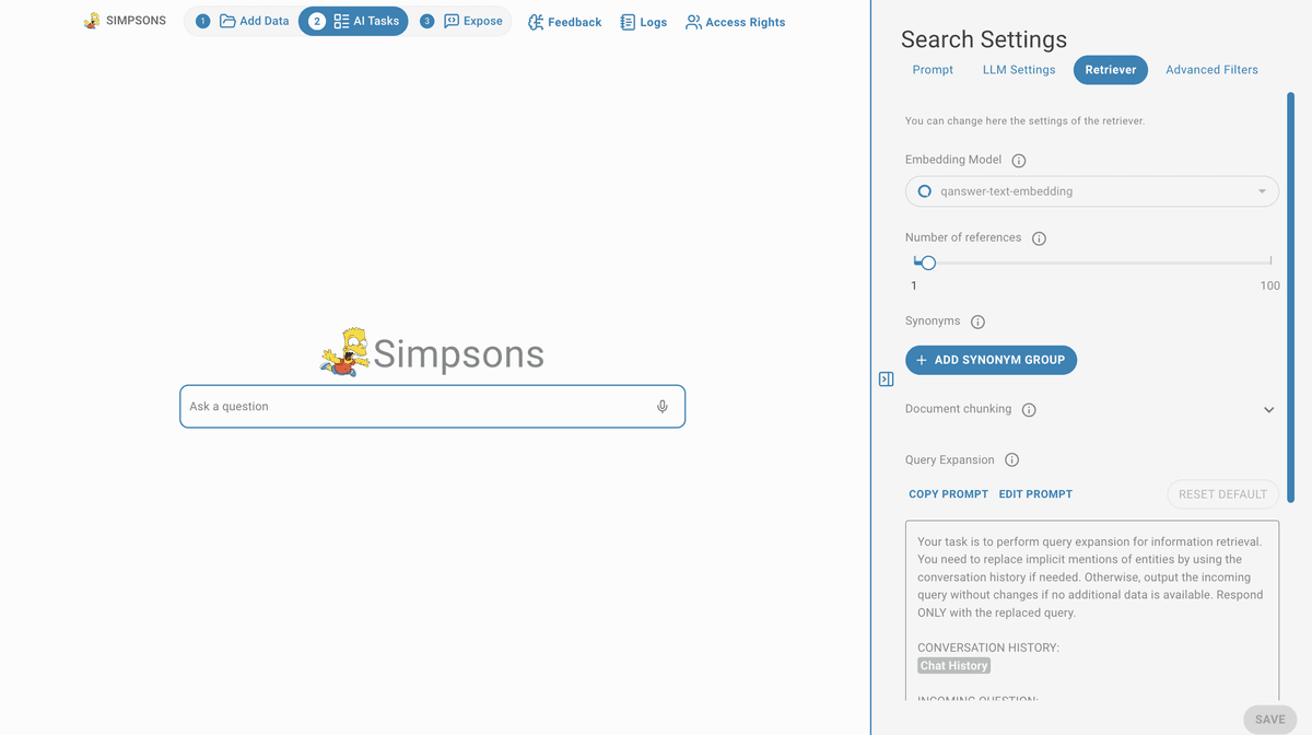 search pages settings Retriever
