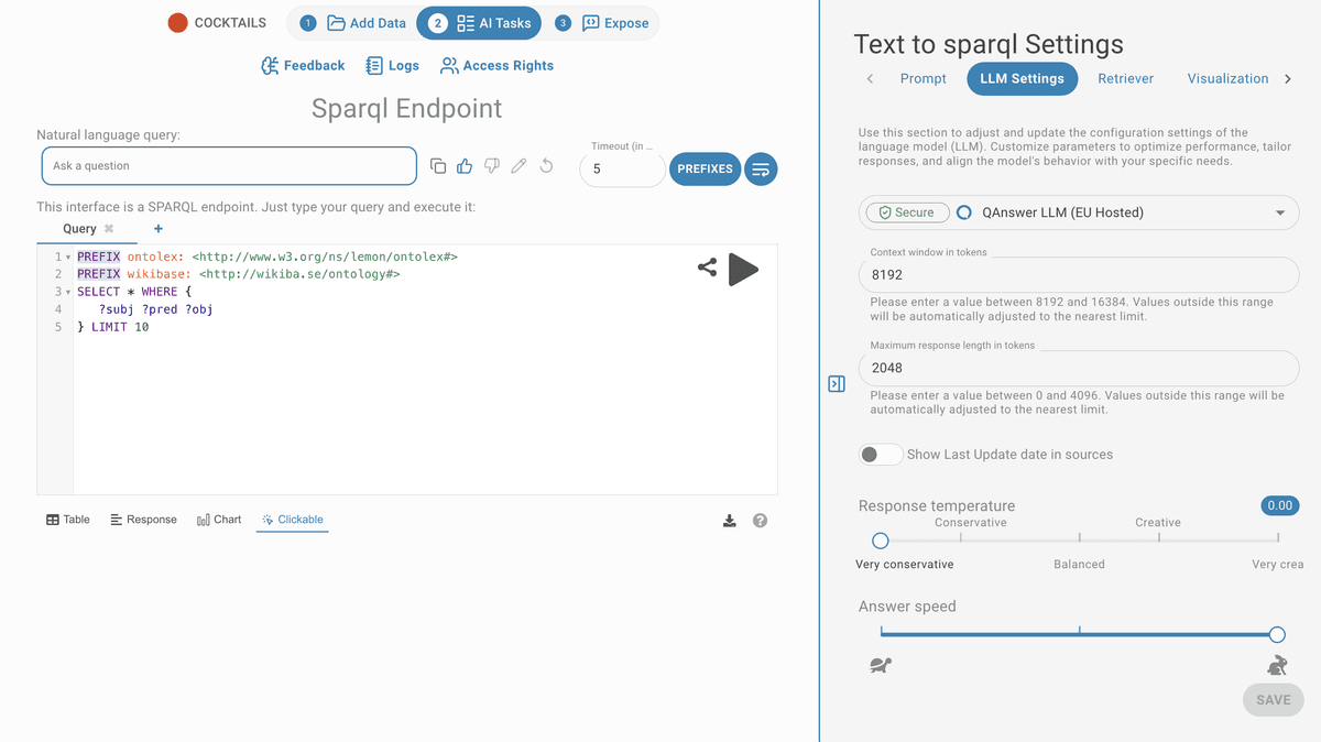 Sparql pages settings LLM settings