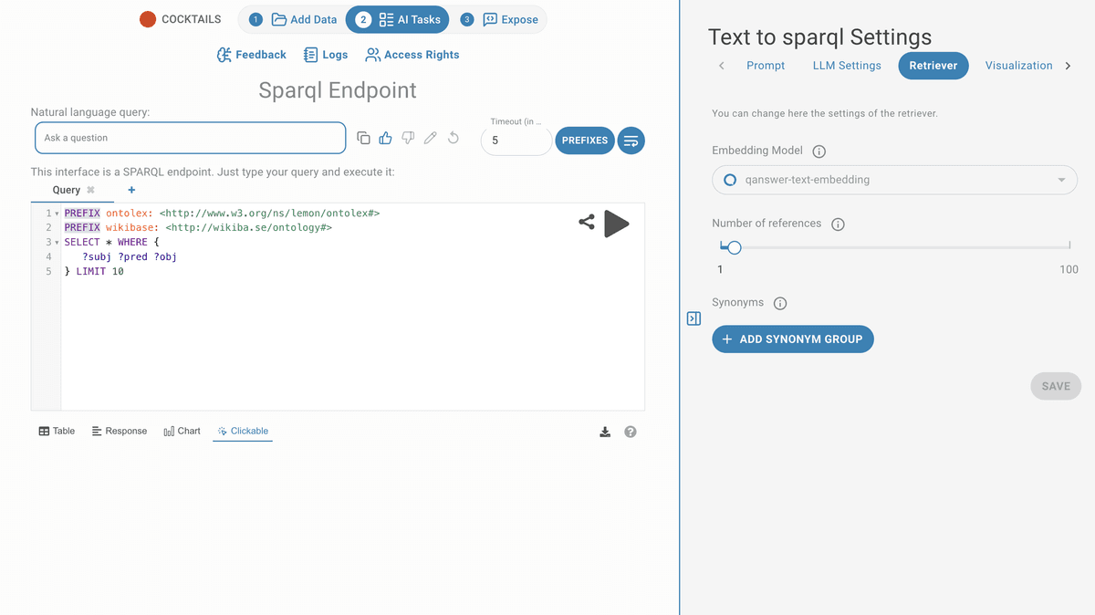 Sparql pages settings Retriever settings
