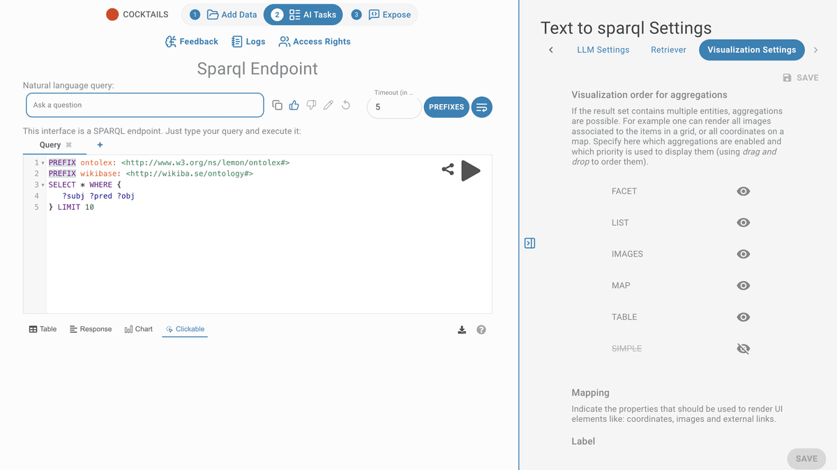 Sparql pages settings Visualization settings