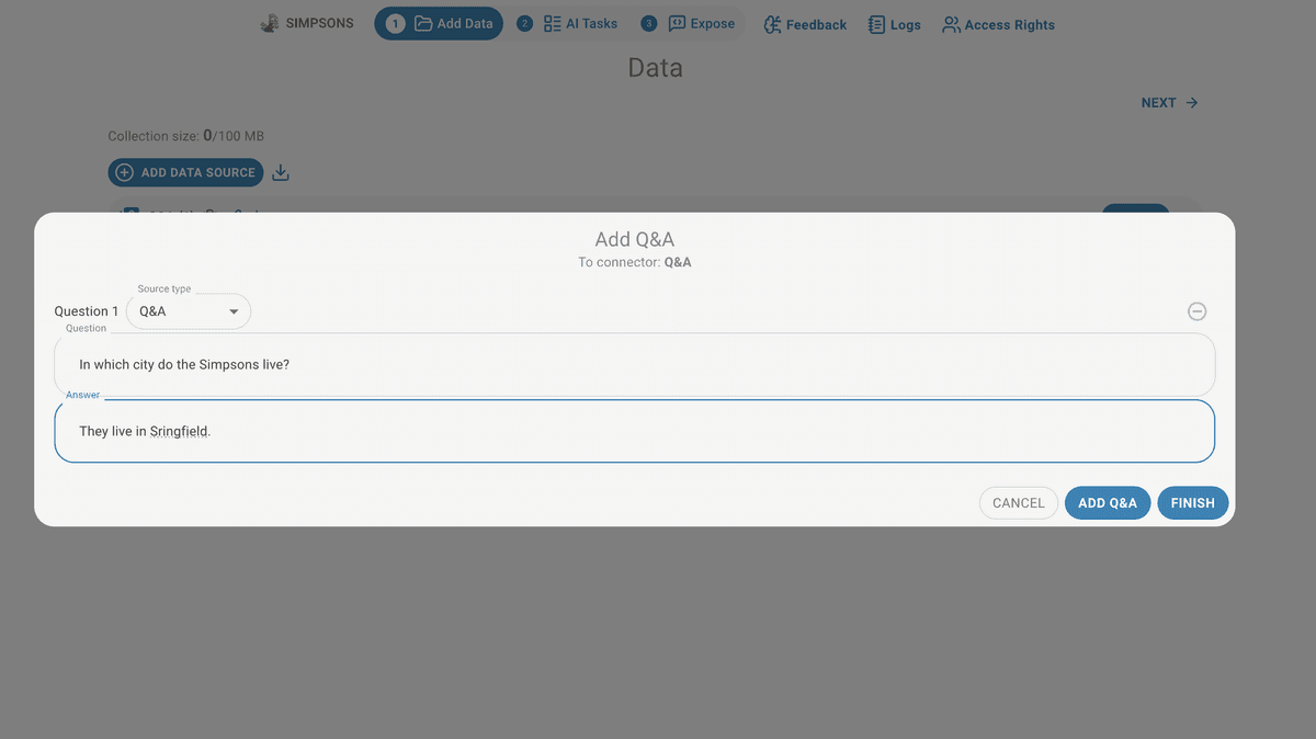 Add question popup