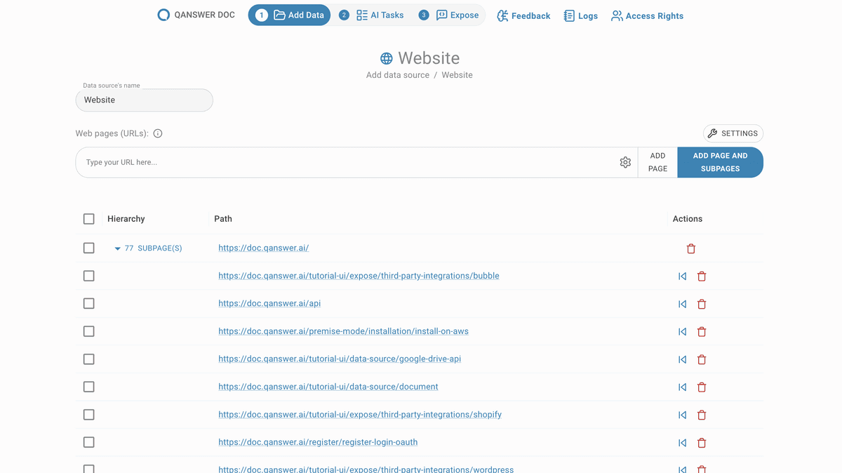 Show sub-pages