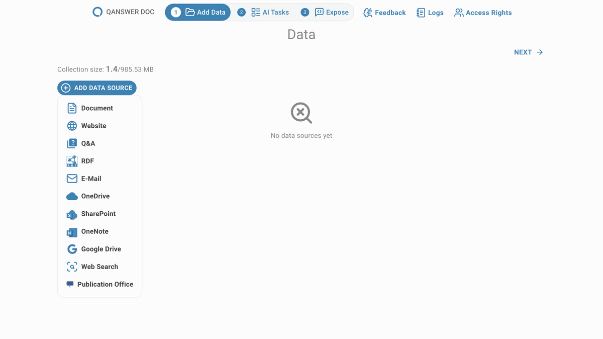 data source menu