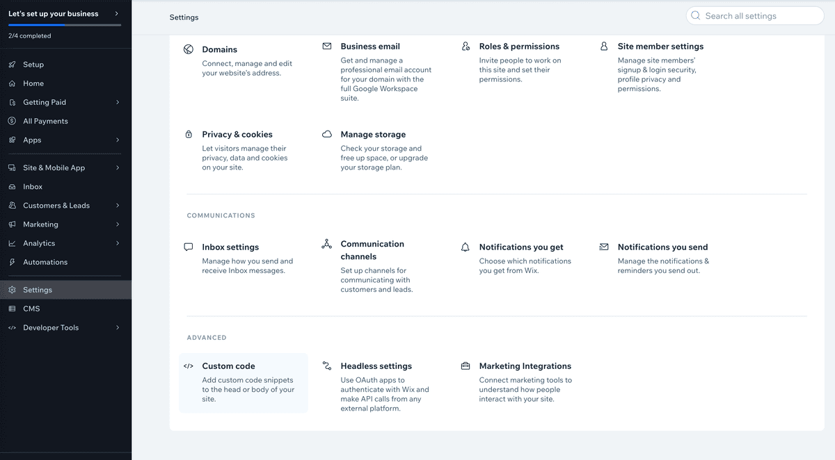 wix dashboard