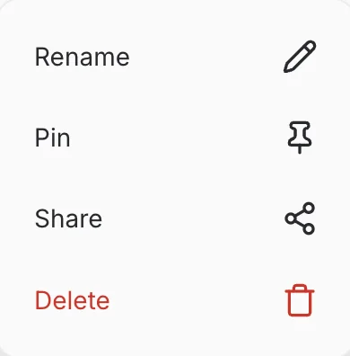 chat LLM conversation actions menu