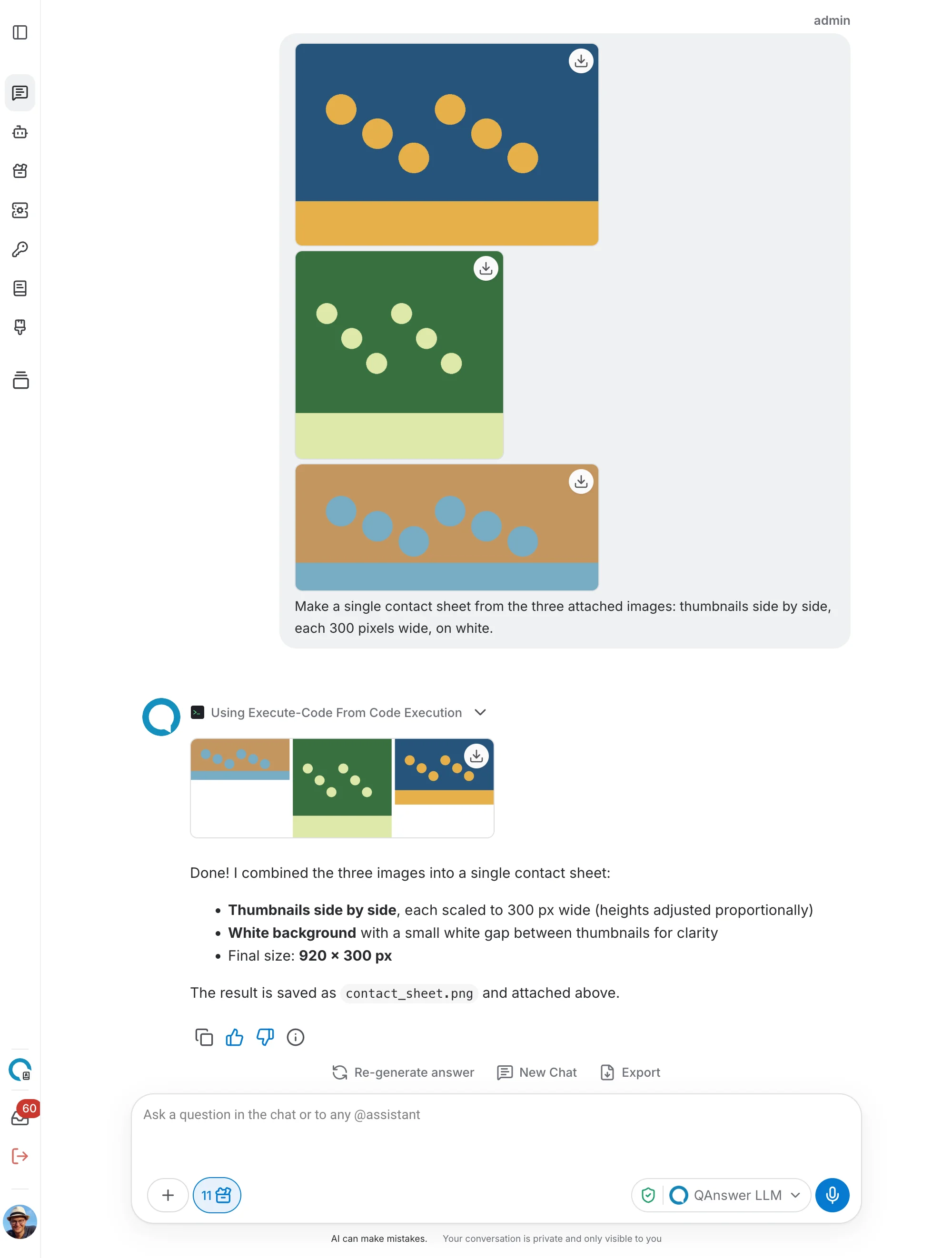 A chat run producing an image file from a request in the conversation