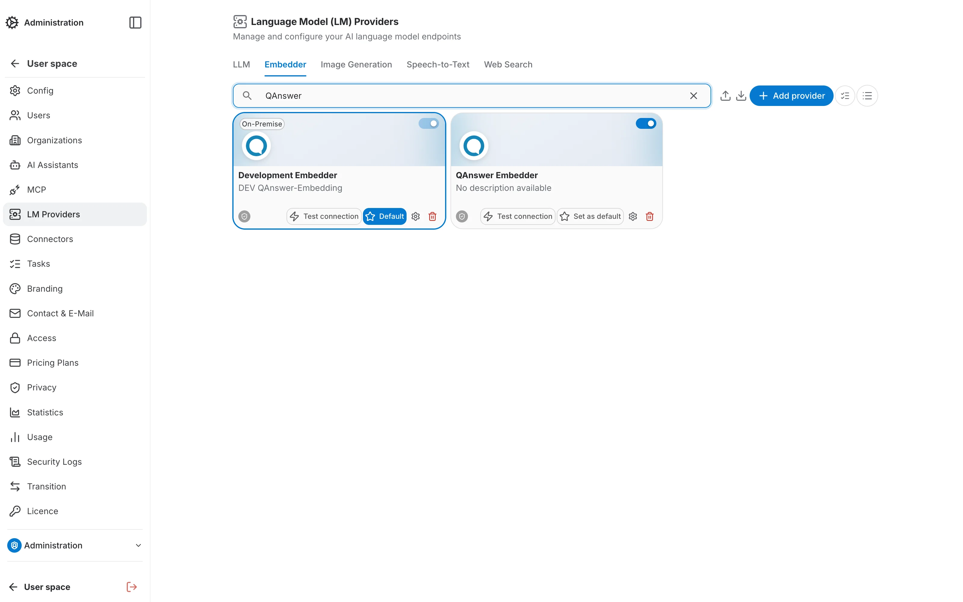 Embedder Providers Menu