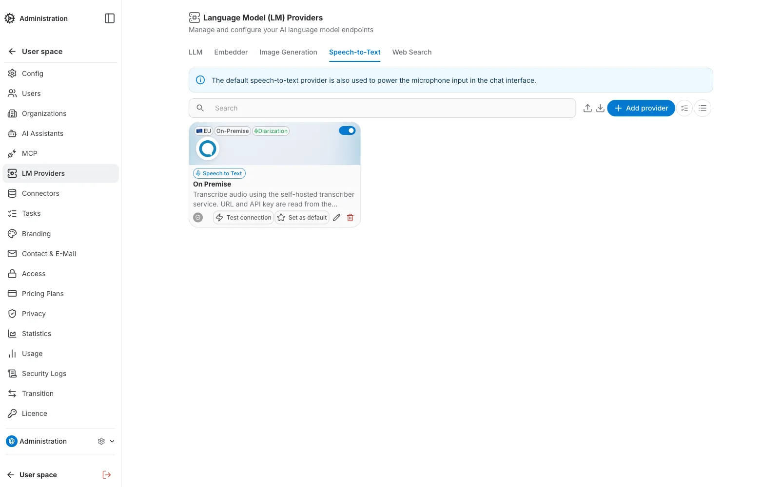 Speech-to-Text Providers Menu