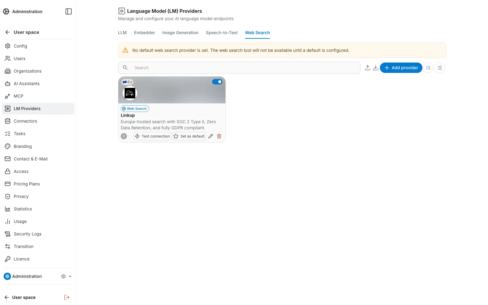Web Search Providers Menu