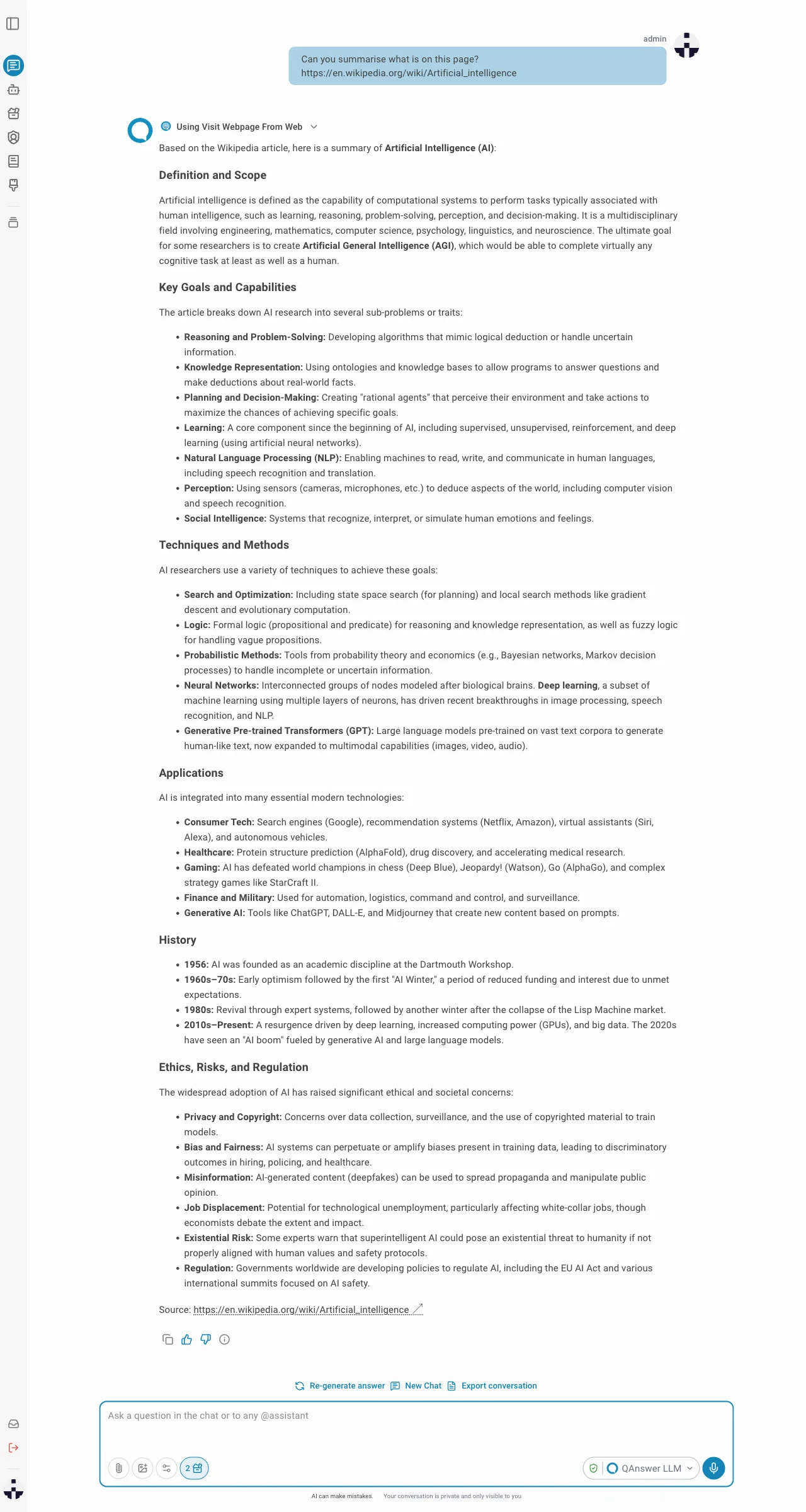 URL scraping question and answer showing a summary of a web page