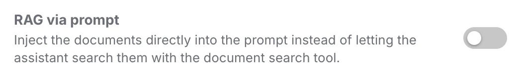 The RAG via prompt switch in the Advanced tab