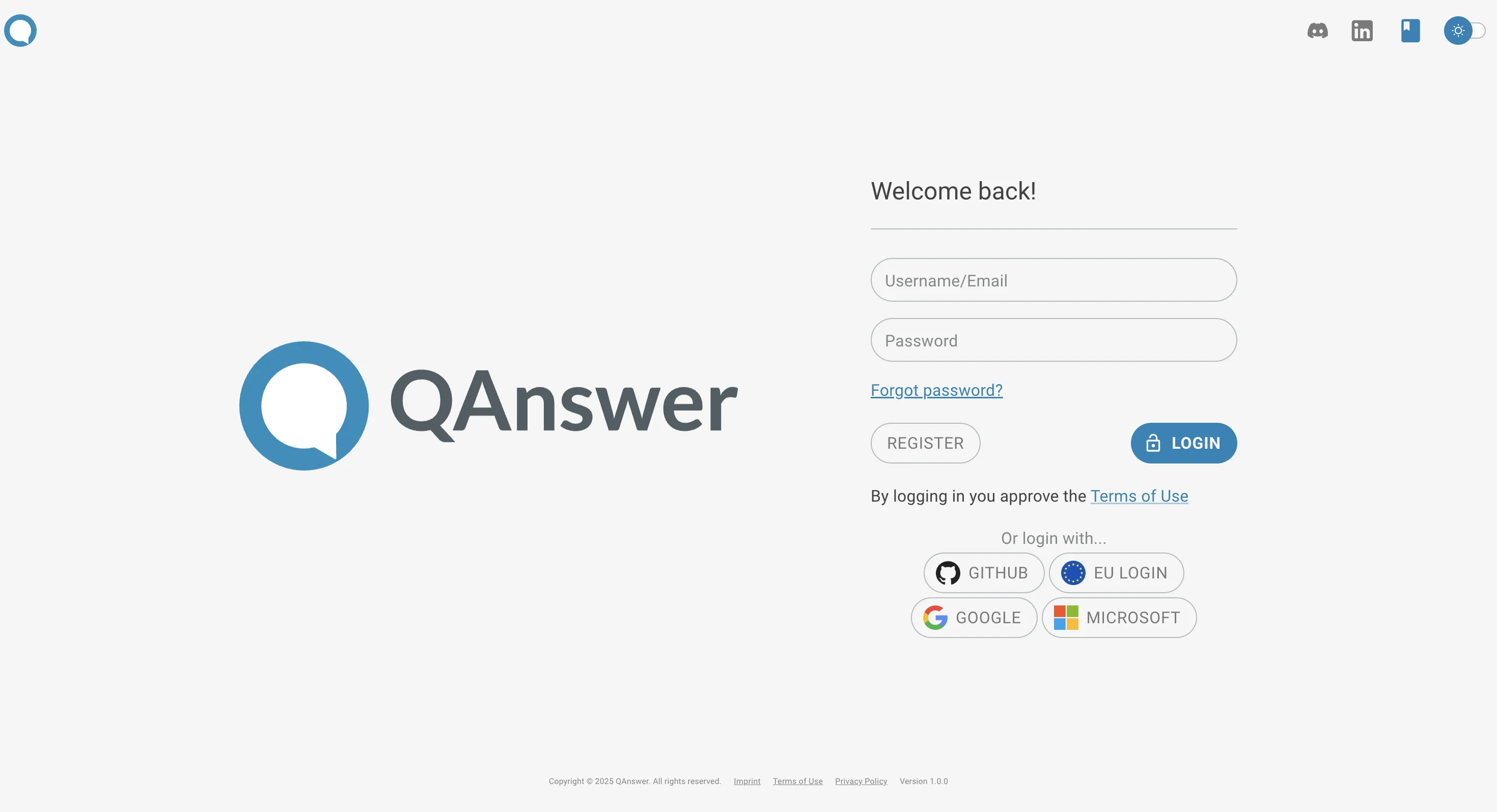 Login page