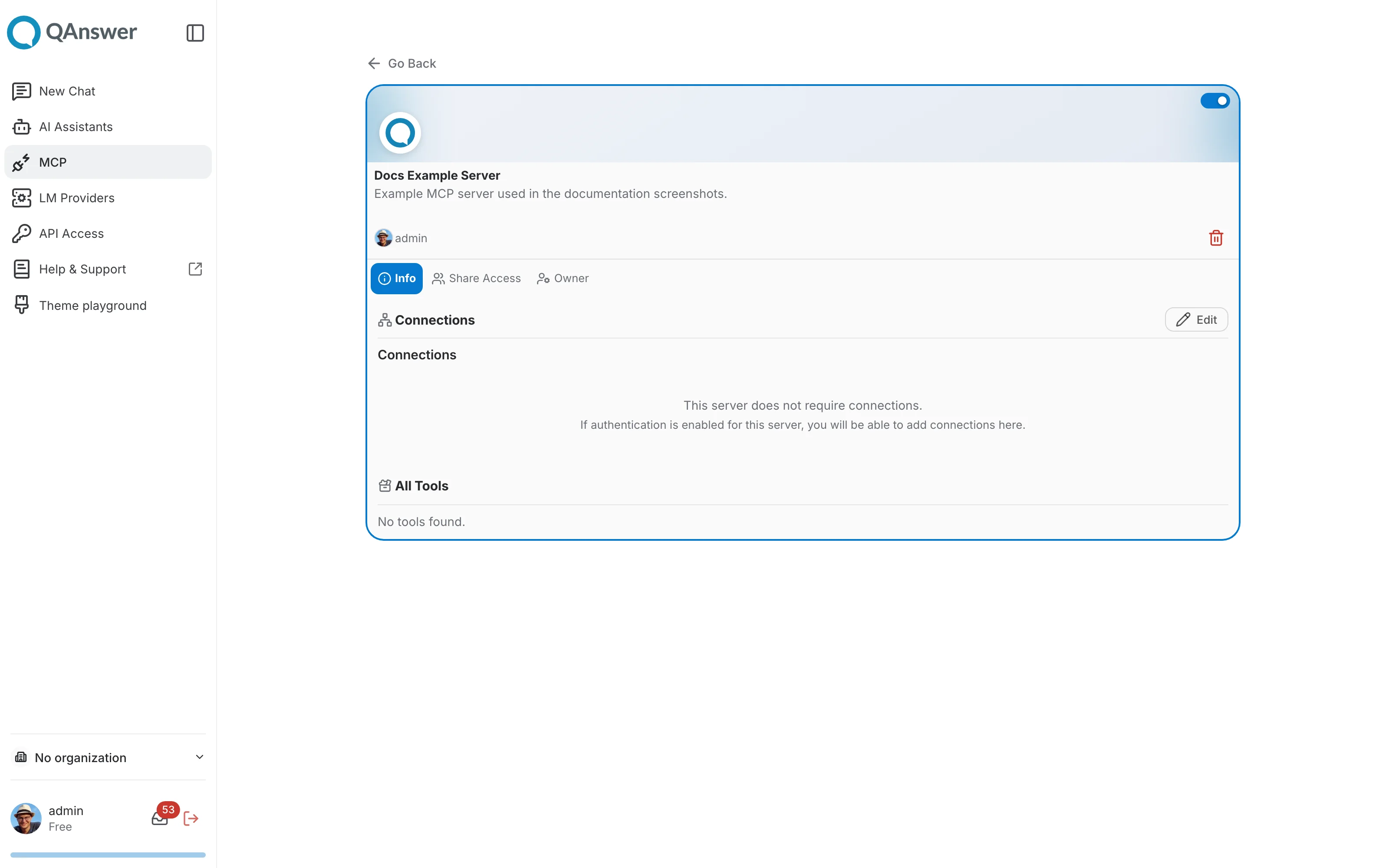 MCP Servers — detail page, Info tab