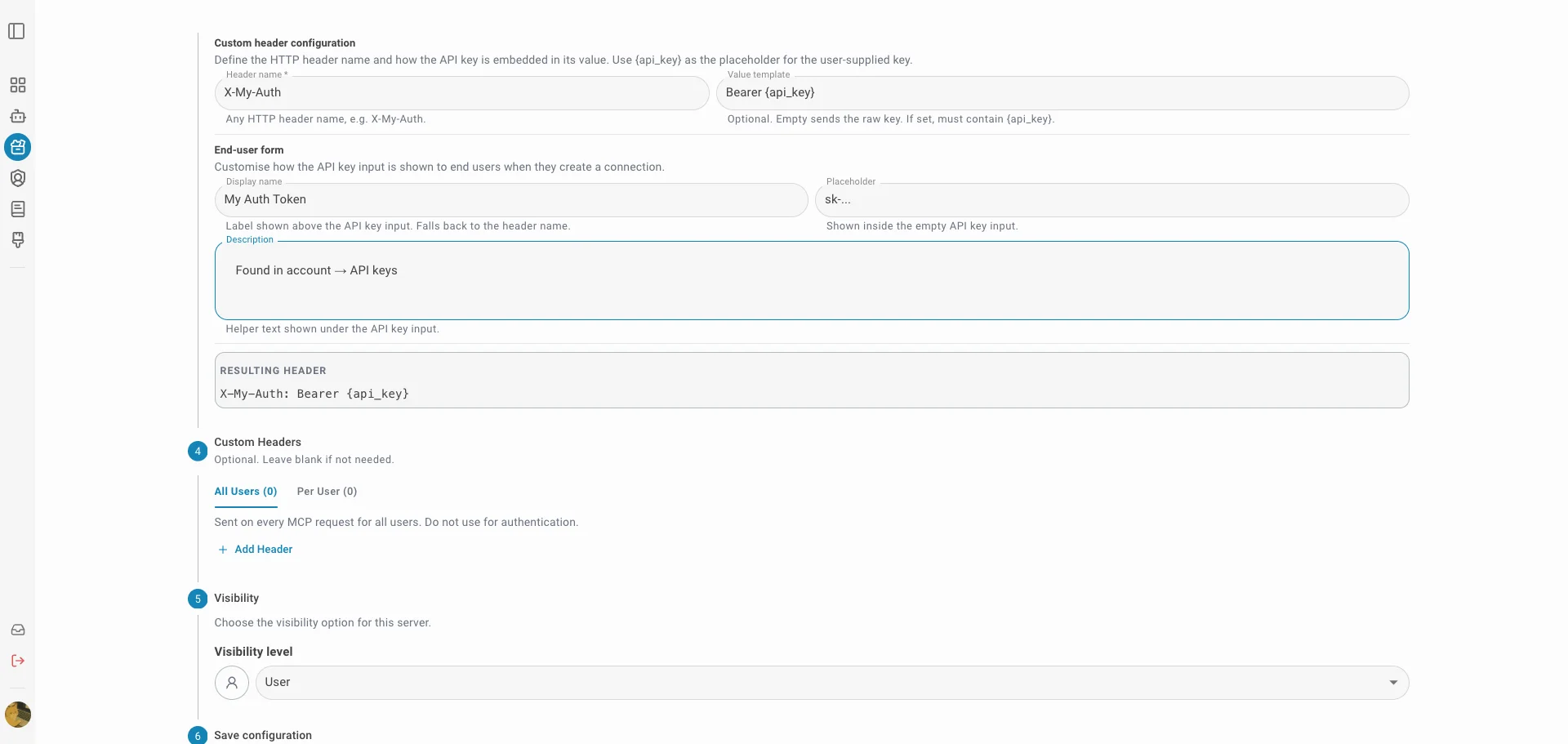 Konfiguration des benutzerdefinierten API-Schlüssel-Headers