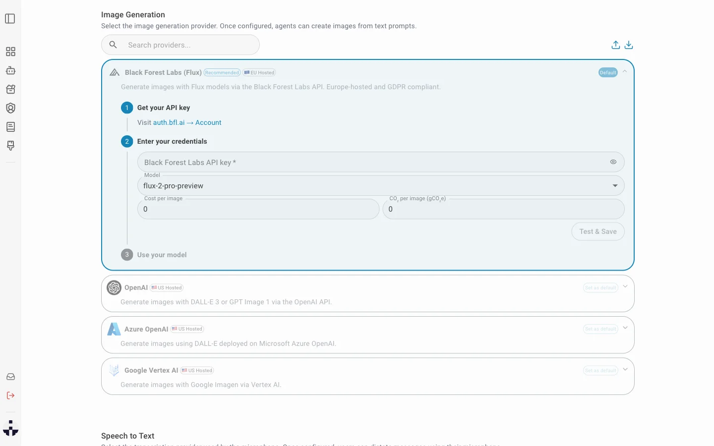 Provider card expanded with setup steps