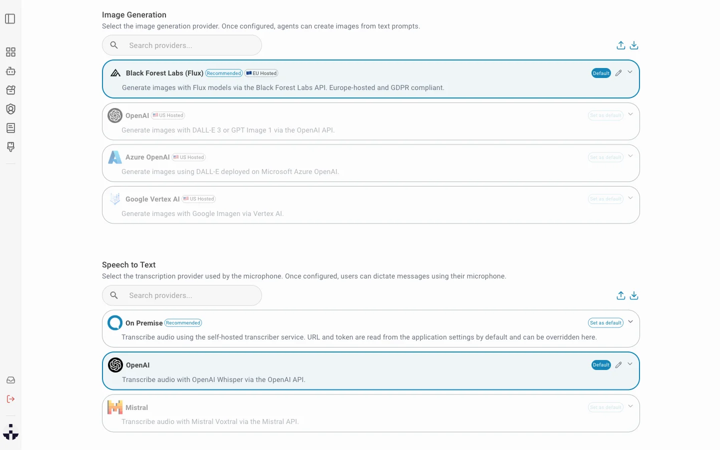 Image generation provider list