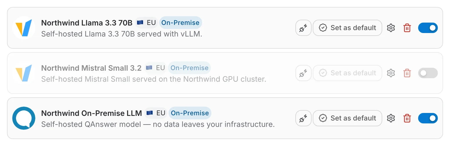 Two active providers and one deactivated provider greyed out