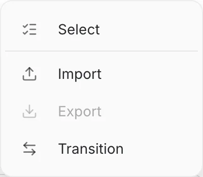 The Transition entry in the Embedder tab menu