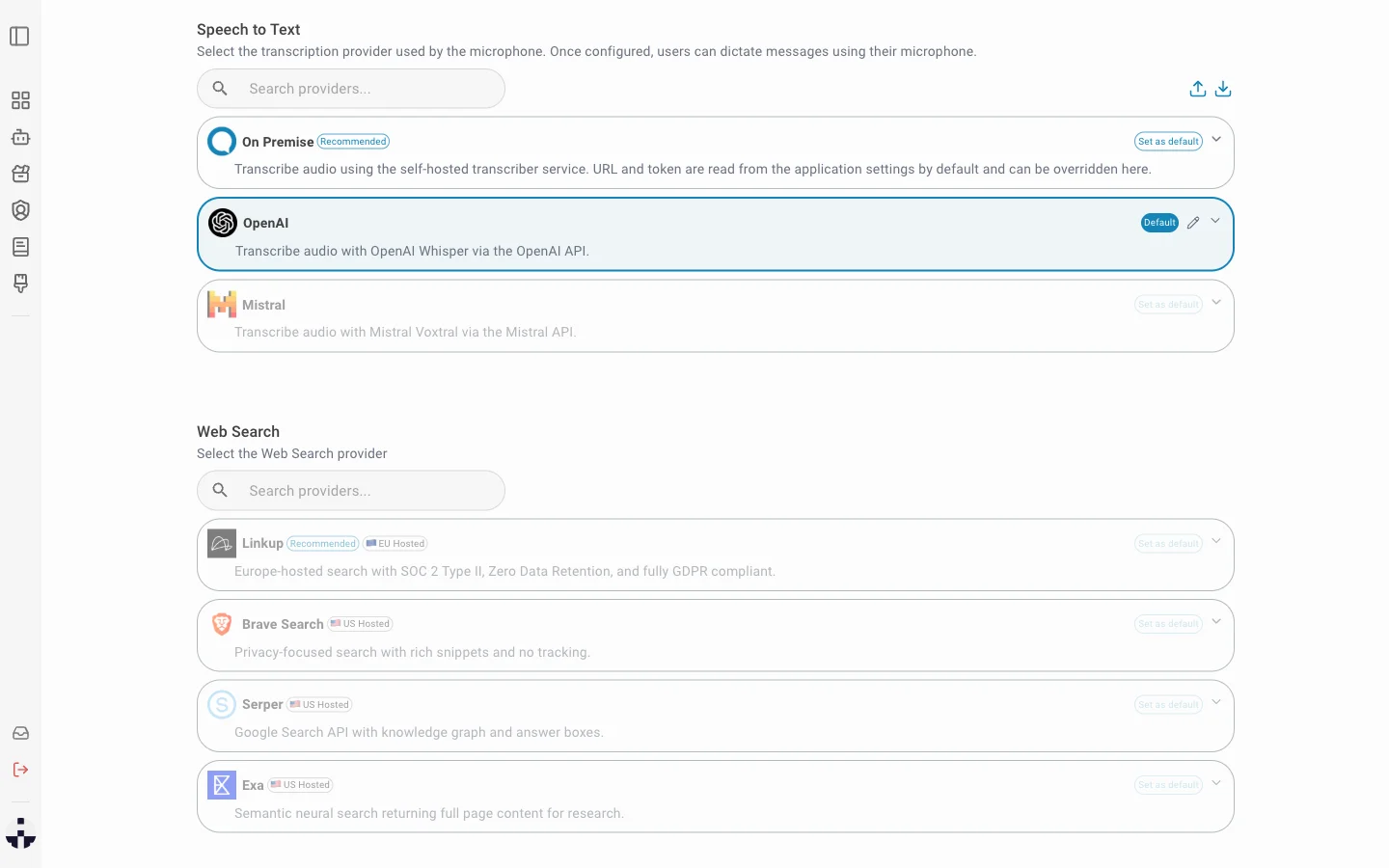 Web Search provider list