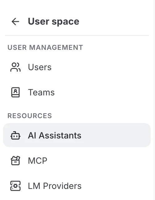 AI Assistants in the Resources group of the organization settings menu