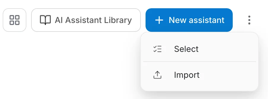 The toolbar overflow menu open on Select and Import