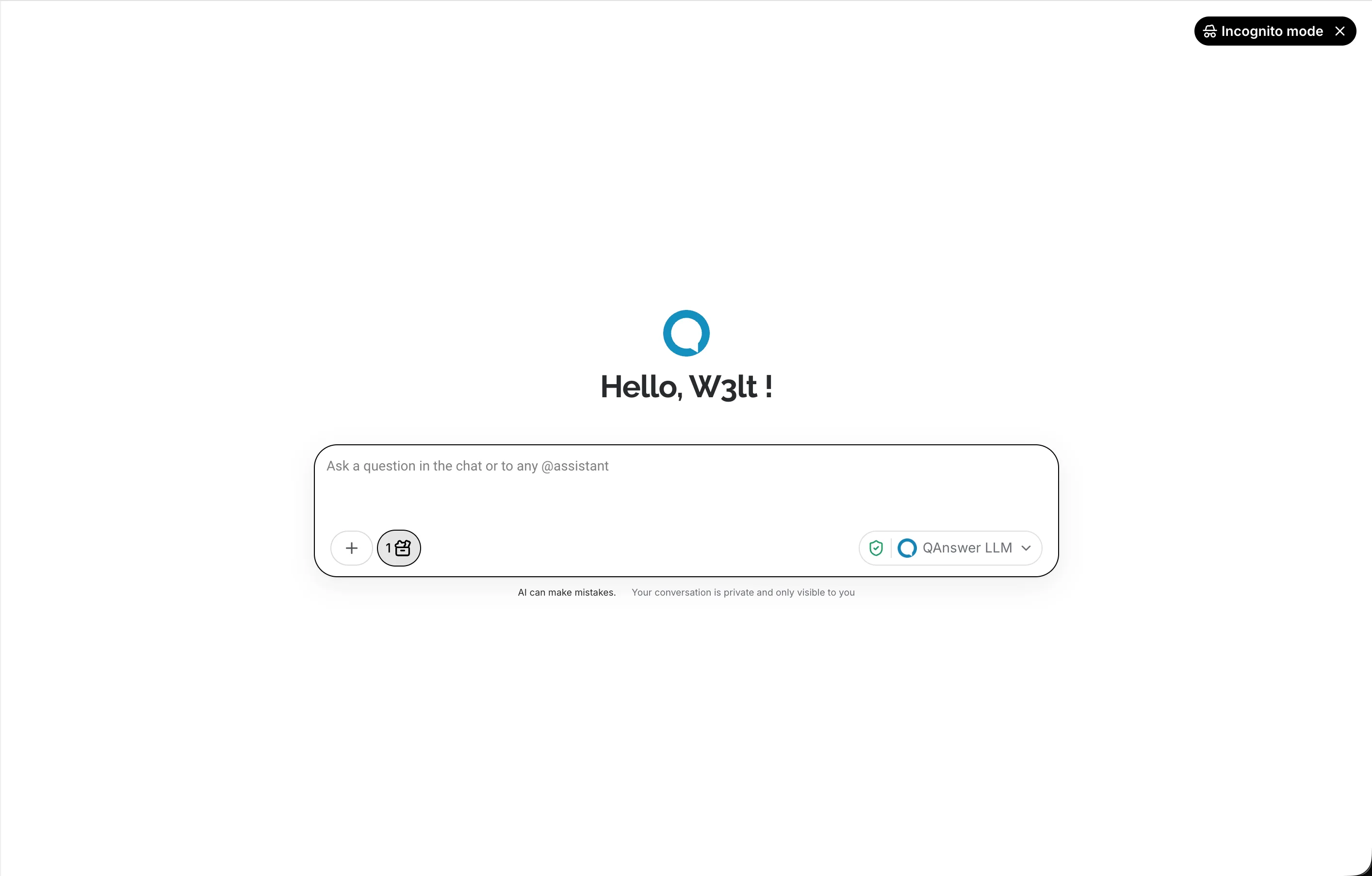 Chat composer with Incognito toggle off — no glasses icon