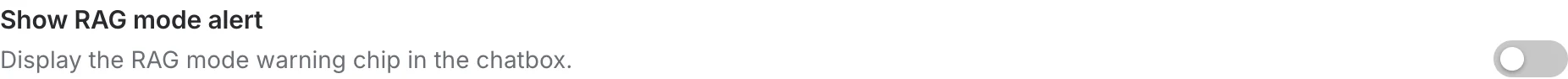 Show RAG mode alert toggle, off, in the admin panel