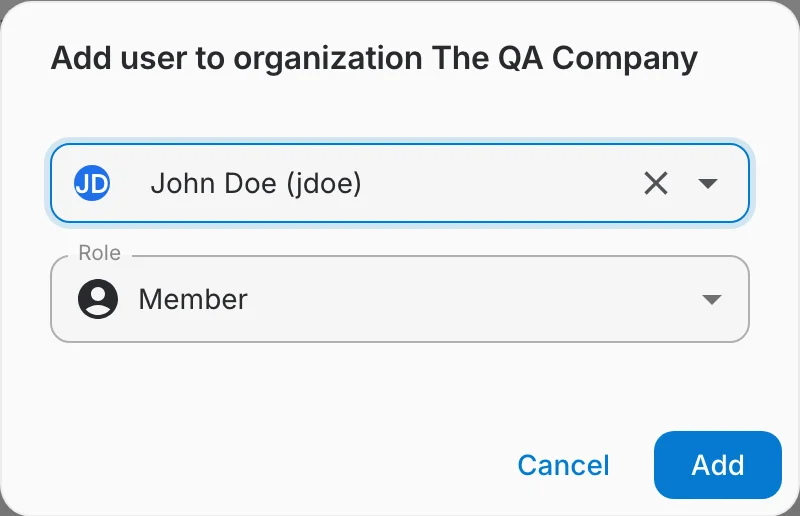 add user to organization dialog