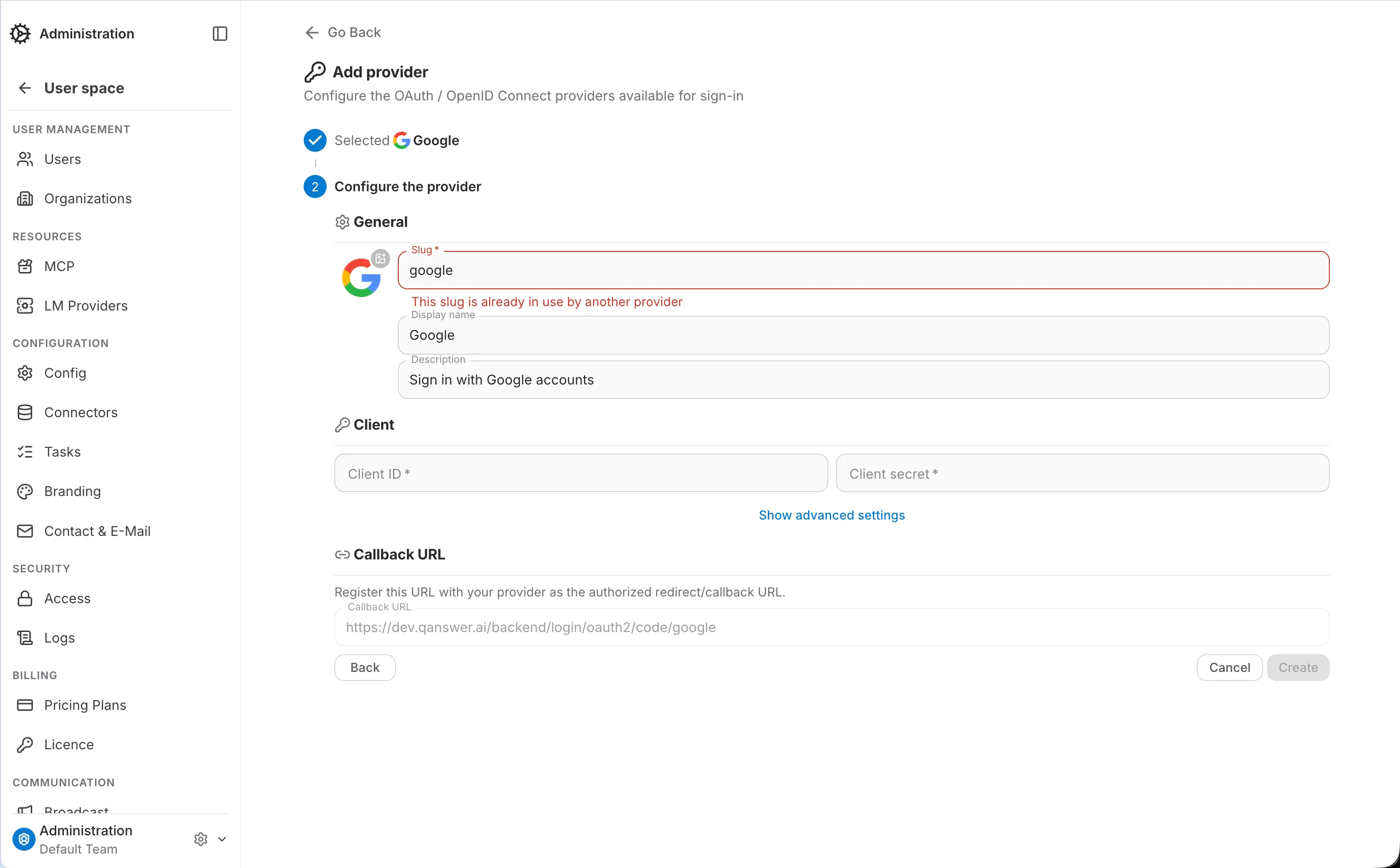 add provider - built-in provider credentials