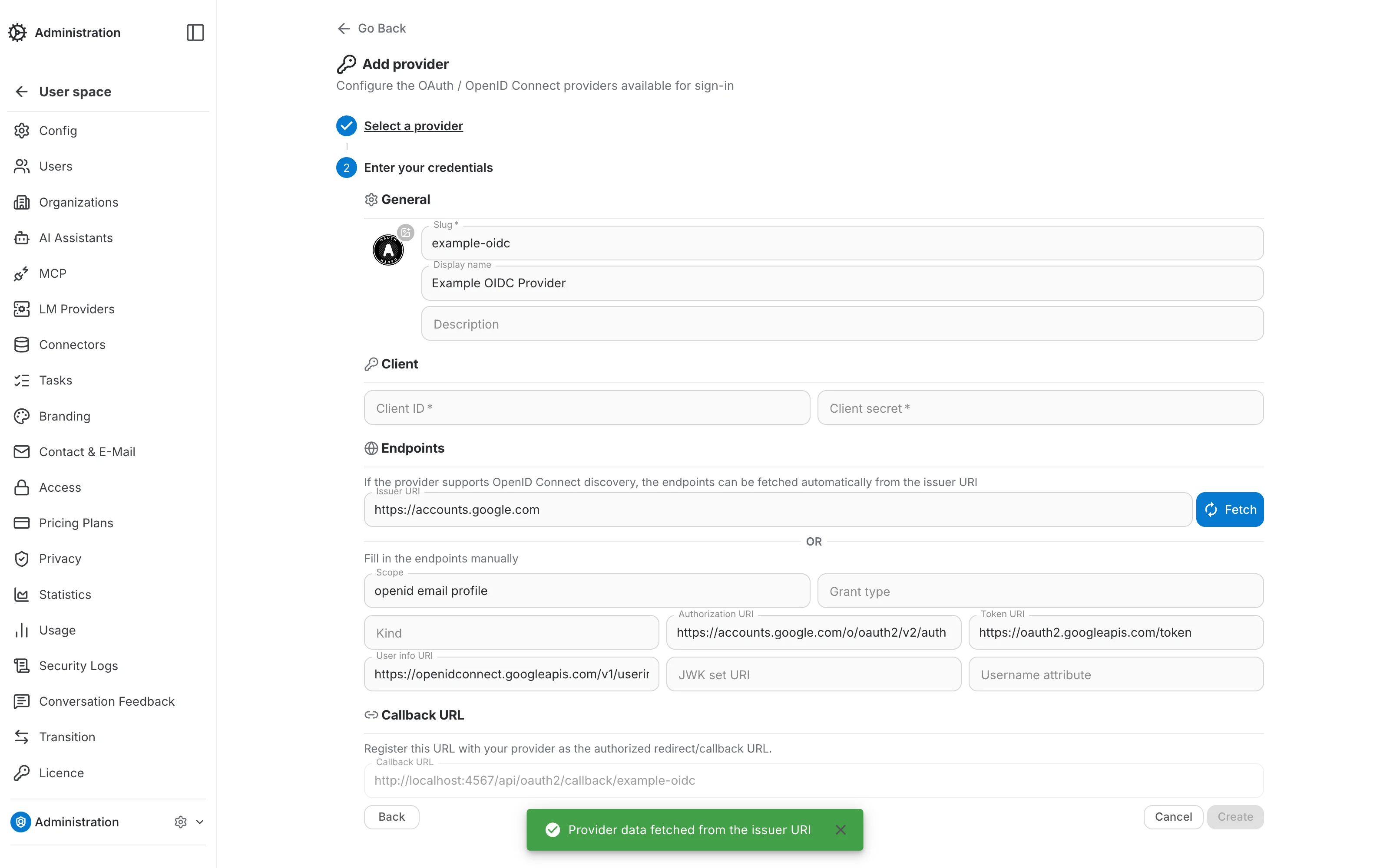 custom provider - fetching endpoints from the issuer URI