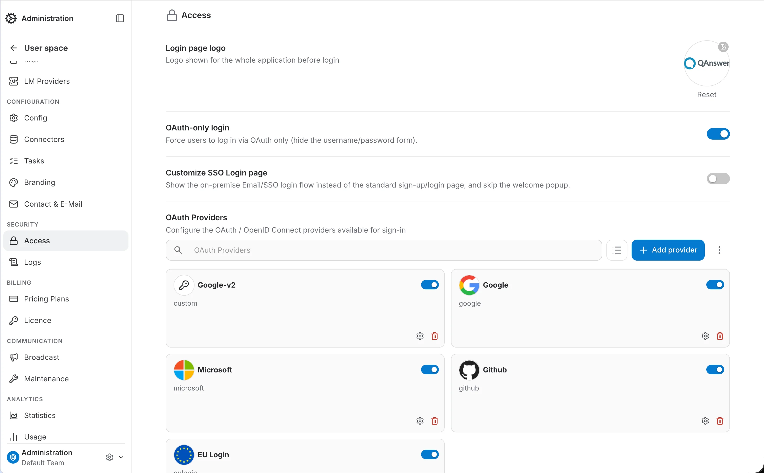 OAuth-only login toggle enabled