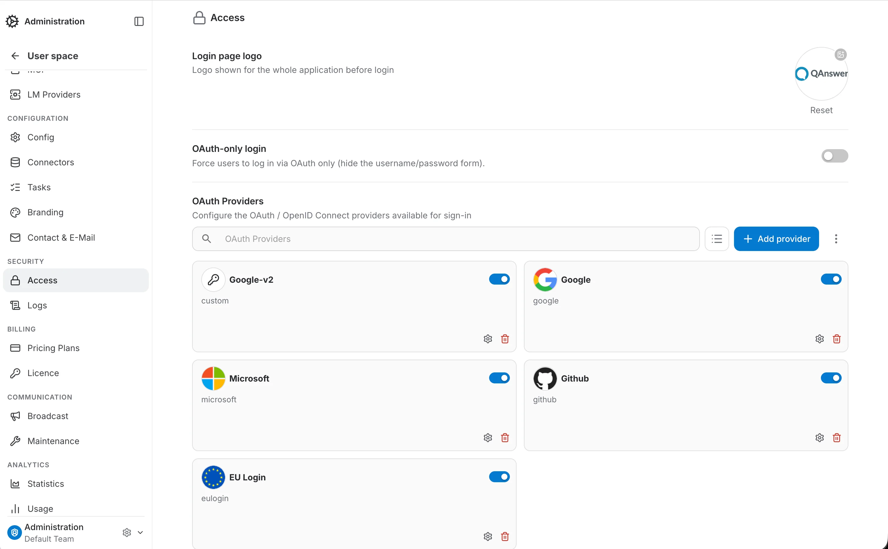 admin access page overview