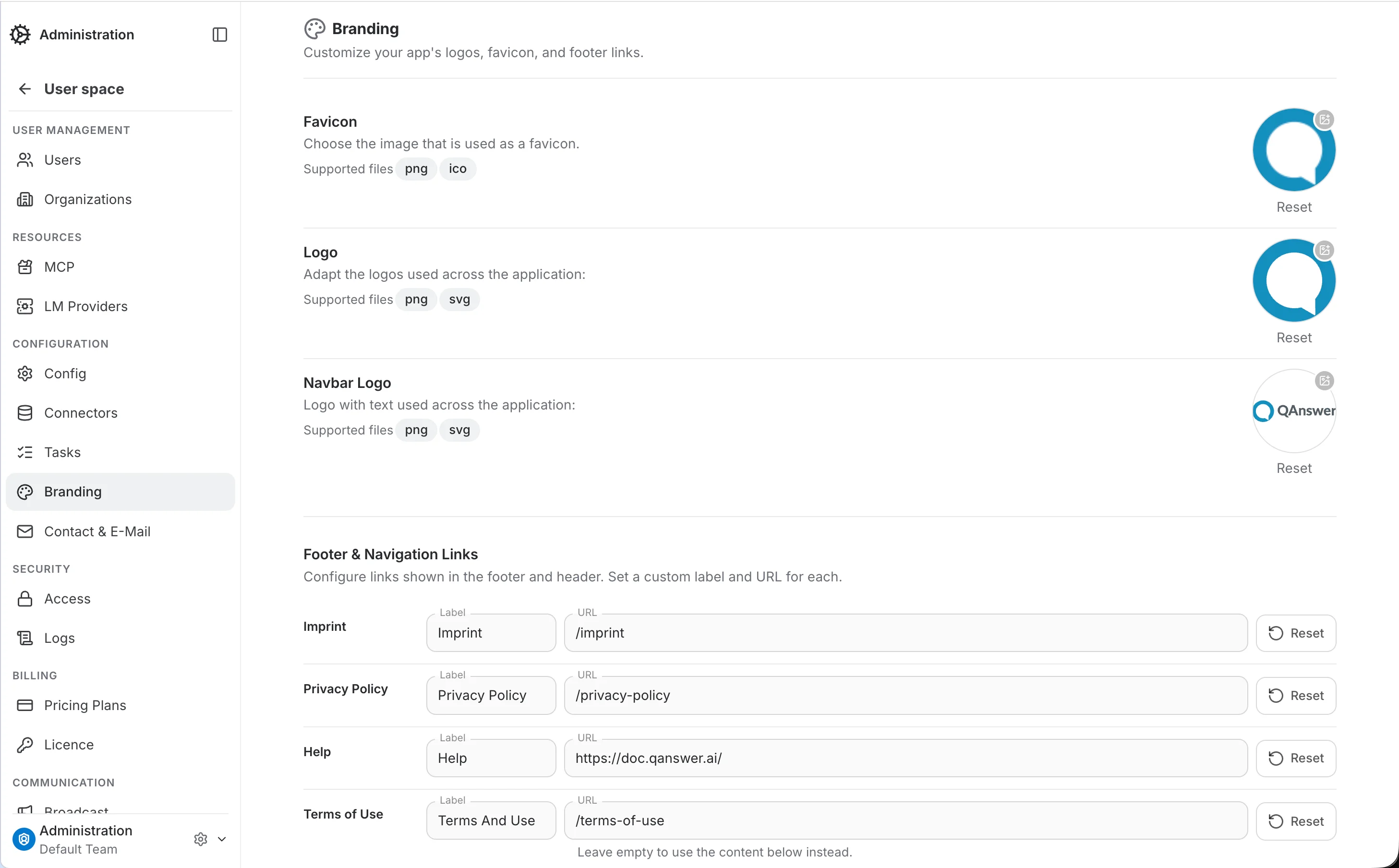 branding settings page overview