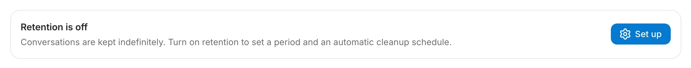 The retention is off panel with its Set up button