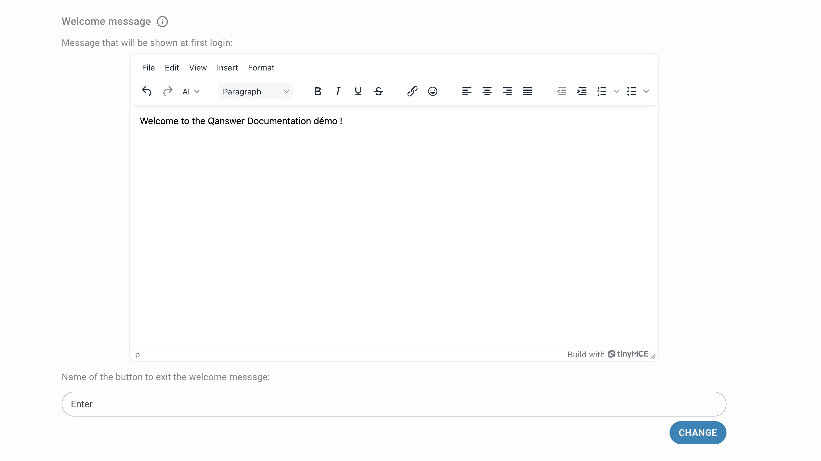 admin config welcome message