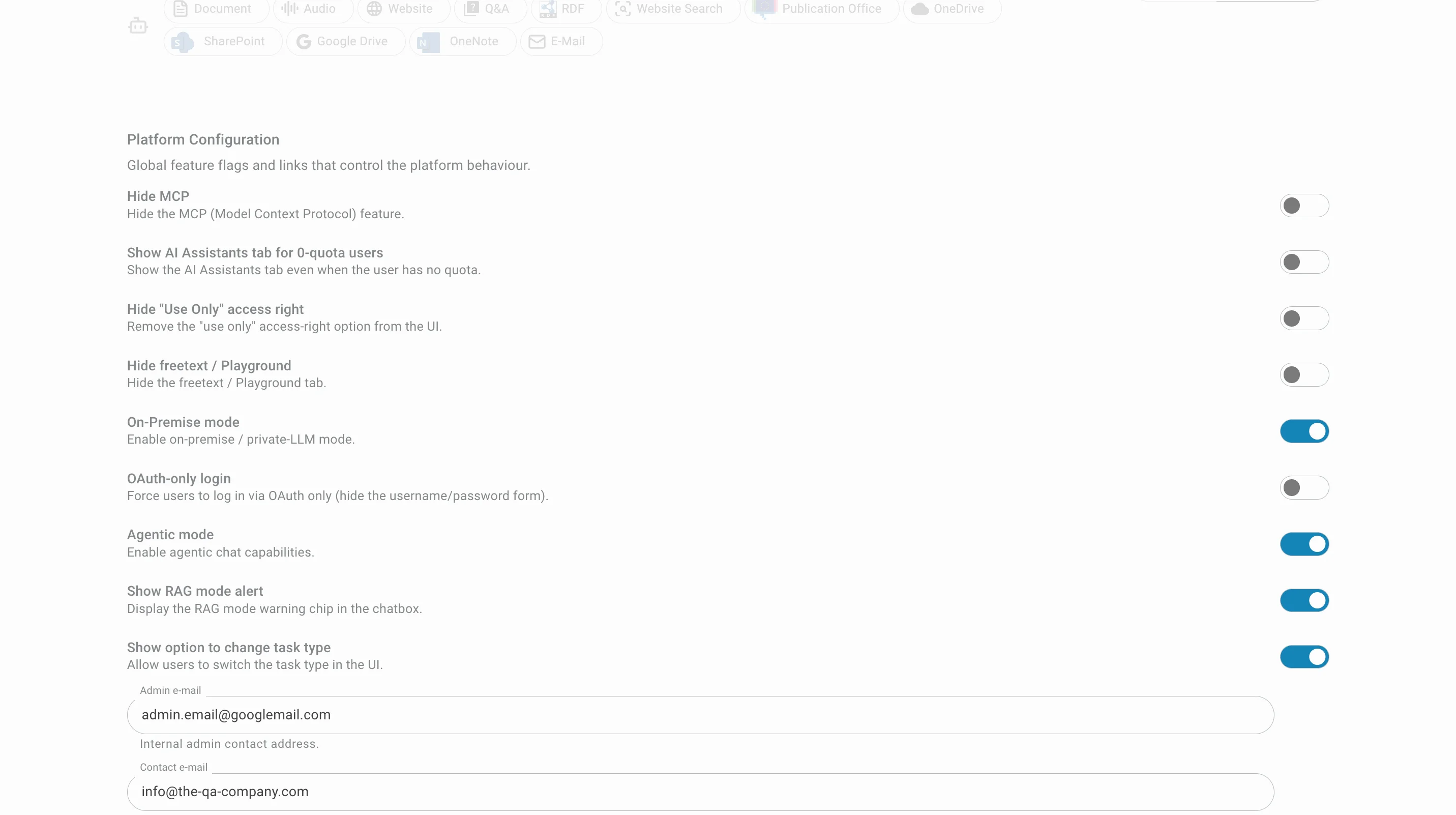 admin config platform configuration